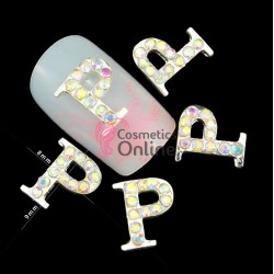 Decoratiuni 3D Metalice 228 Argintii cu Strasuri litera P 